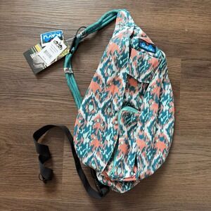 Kavu Mini Rope Bag Beach Paint Teal Coral Geometric Sling Backpack 9150-870- NEW
